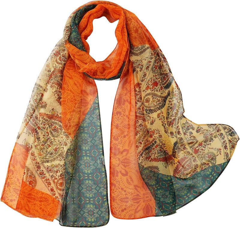 E-Clover Women Soft Floral Print Shawl Chiffon Sheer Scarf - Image 1